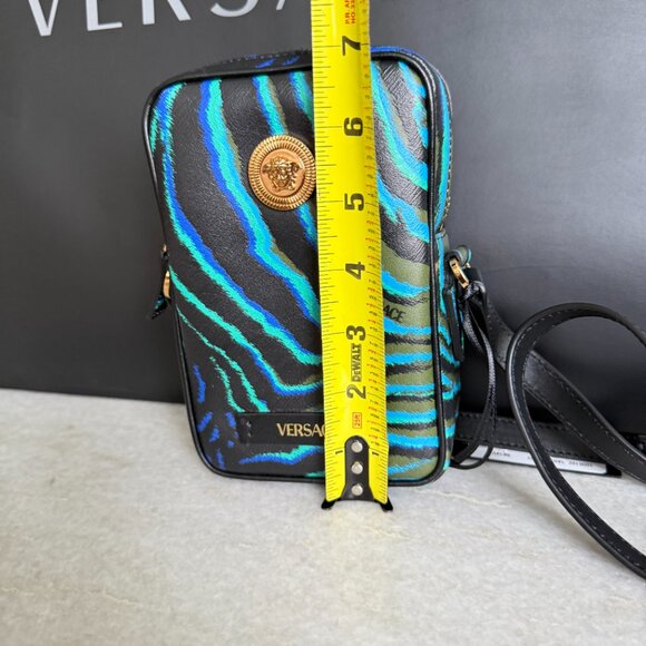 Versace Medusa Printed Calf Leather Tiger Blue/Black 100792 Phone case Bag - Picture 10 of 16